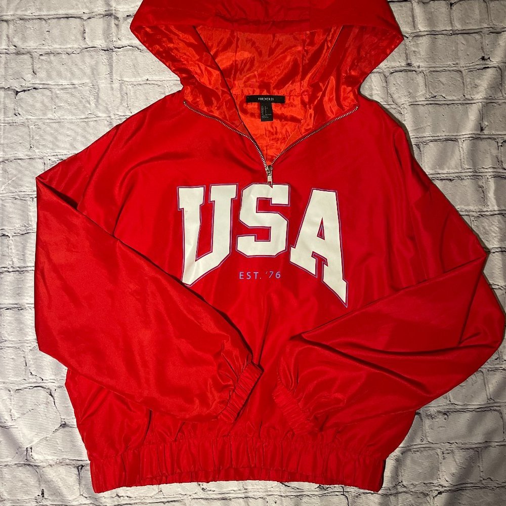Red, Forever 21, Women’s Cropped WindBreaker, Size S